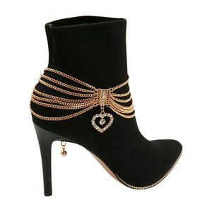Women Sexy Gold Metal Chain Boot Bracelet Shoe Heart Charm Bling Love Accessory